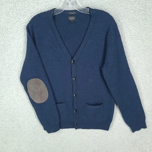 J Crew Sweater Mens Large Grandpa Cardigan 100% Merino Wool Slim Fit Elbow Patch - Picture 1 of 11