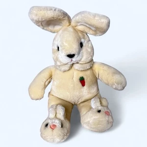 Vintage Yellow Bunny Rabbit Stuffed Animal Plush Slippers 1986 Korea Carrot EUC - Picture 1 of 21