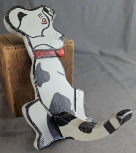 Vintage Volkskunst bemalt Hund wedeln Schwanz Leine Halter Wandhänger Dogge - Bild 1 von 5