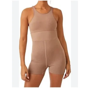 Free People Movement Good Karma One Piece Bodysuit Shorts Brown Tan Size M/L - Picture 1 of 8