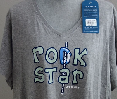 Camiseta Top LIFE IS GOOD Para Mujer XXXL Cuello en V ROCK STAR Crusher S/S GRIS NUEVA CON ETIQUETAS Foto 1 de 2