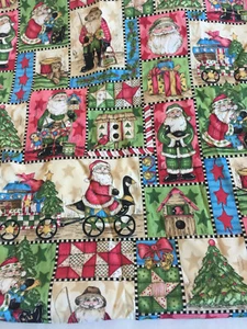 Cranston VIP Country Santas in Frames Christmas Fabric by Leslie Beck BTY - Picture 1 of 3