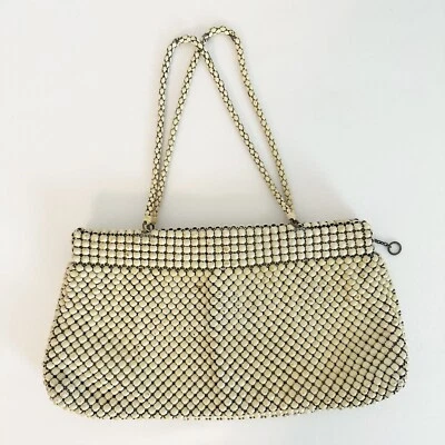 Bolso de mano vintage años 40 Whiting & Davis malla eslabones de cadena con cuentas blanco marfil Art Deco Foto 1 de 4