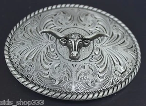 ♈ Old West steer Belt Buckle  Antique silver color ♈ Cowboy Sheriff .Western - Picture 1 of 3