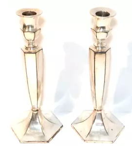 Pair of Wilcox International Silver Plate 10" Deco Pillar Candle Holders #8553 - Picture 1 of 6