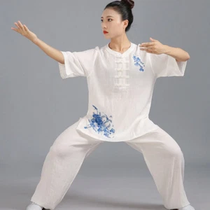 Womens Martial Arts Tai Chi Uniform Loose Kung Fu Suit Sets Flower Embroidery  - Picture 1 of 11