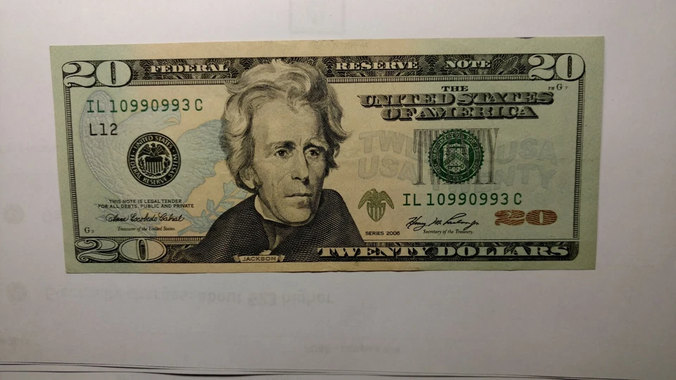 FR-2094L 2006 Federal Reserve Note Uncirculated Crisp A Repeater Serial Number. - Image 1 of 4