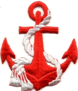 Anchor Red with White Rope 2 1/2" Iron On Patch Nautiical Boat - Picture 1 of 1