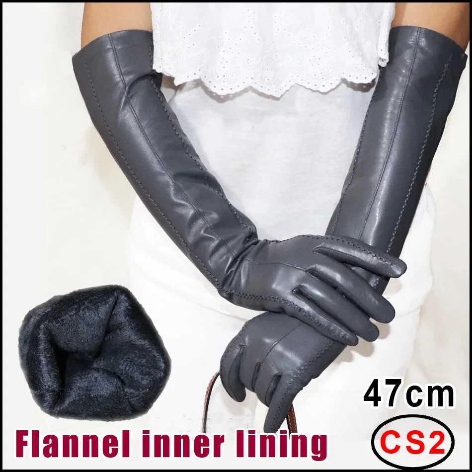Genuine Leather Gloves 100% Sheepskin Long Gloves Women's Over Elbow Arm Sleeves - Image 1 of 4