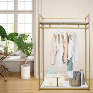Gold Metal Clothes Display Stand Garment Coat Hanger Shelf Rack Organizer Shelf - Picture 1 of 18