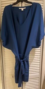 Diane Von Furstenberg 100% Silk Dress Drop Waist Balloon Sleev Royal Blue Size 4