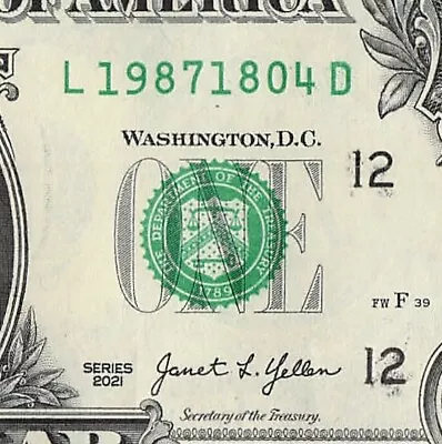 1987 1804 Tombstone Year Date Note Fancy Serial Number One Dollar Bill CRISP UNC - Image 1 of 4