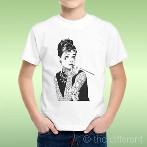 T-Shirt Kids Boys Audrey Hepburn Tattoo Vintage Fashion Gift Idea - Picture 1 of 1