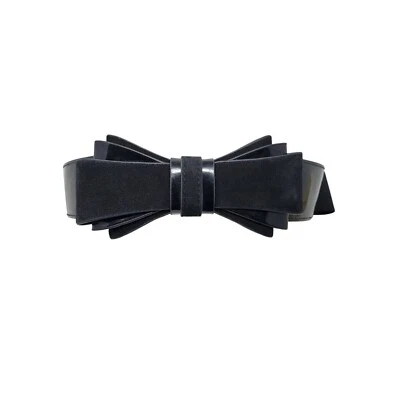 WHBM Belt Sz L Black Faux Suede Patent Leather 3D Bow Statement Stretch Cincher - Image 1 of 4