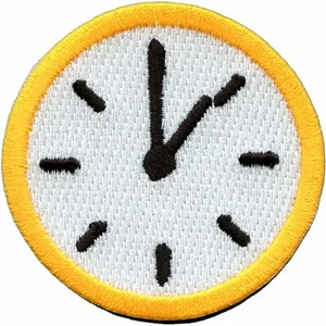 Tell The Time Clock Merit Badge Embroidered Iron-on Patch - Picture 1 of 1