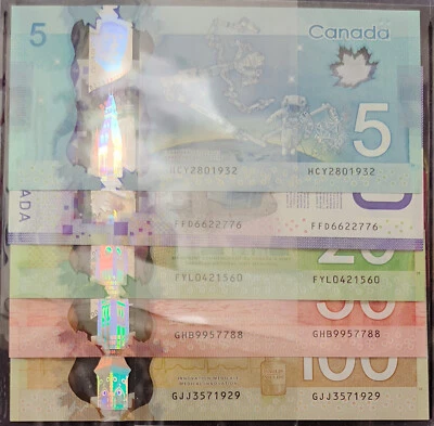 2011-2018 Set of 5 $100 $50 $20 $10 $5 Dollar Polymer Bank of Canada GUNC#1637 - Image 1 of 4