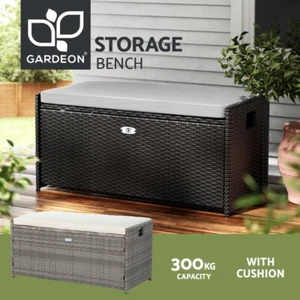 Gardeon Outdoor Storage Bench Box Wicker Garden Tools Cushion Patio Furniture - Picture 1 of 14