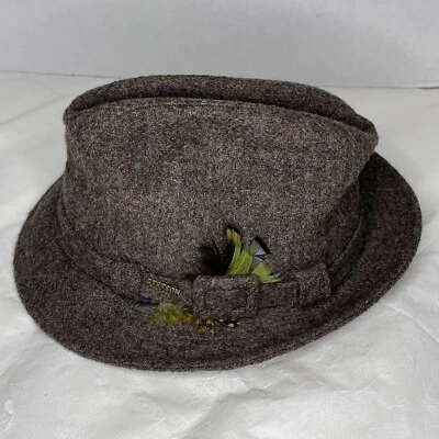 Sombrero Fedora Vintage Stetson Para Hombres Pata de Gallo Tweed Lana con Pluma e Insignia Foto 1 de 4