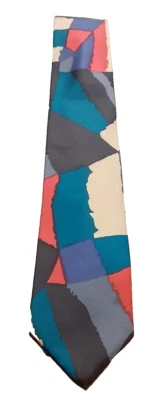 Gravata de seda designer Andre Gianni bloco colorido bordas irregulares acabamento à mão - Imagem 1 de 3