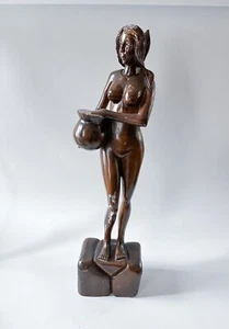 Vintage Bali Indonesien Akt Frauen Holz Statue Skulptur Kunst - über 2 Fuß hoch - Bild 1 von 8