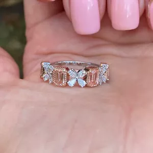 2.30 Ct Emerald Cut Lab Grown Diamond Wedding Band 14k Two Tone Gold - Picture 1 of 15