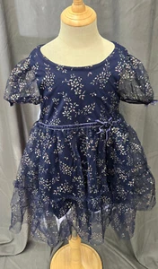 Pink & Violet Navy Blue Glitter Shimmer 4T Short Puff Sleeve Girls Event Dress - Picture 1 of 5