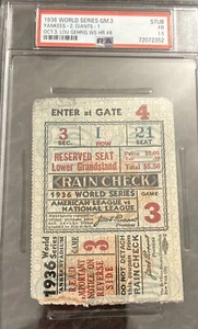Psa 1.5 1936 WORLD SERIES Gm 3 TICKET NEW YORK YANKEES LOU GEHRIG WS HOME RUN #8 - Picture 1 of 4
