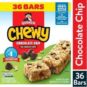 Quaker Chewy Granola Bars, Chocolate Chip Flavor, 0.84 oz, 36 Count - Picture 1 of 4