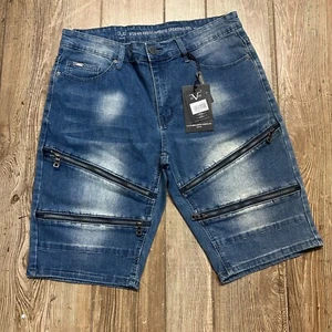 Versace V19-69 Abbigliamento Sportivo SRL Denim Shorts Zippers Men's 32 Slim NWT - Picture 1 of 8