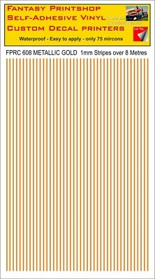 FANTASY PRINTSHOP RC VINYL AUFKLEBER TRANSFER STREIFEN AUSKLEIDUNG VORGESCHNITTEN FPRC608 METALLIC GOLD 1 mm Aufkleber