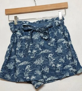 NWT Arizona Girls SHORTS Sz 7-8 Tropical Toile Blue Tie Belt Smocked Waist Beach - Picture 1 of 16