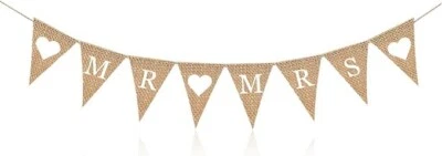 Banner de estopa Just Married decoração de festa de casamento vintage MR & MRS - Imagem 1 de 4