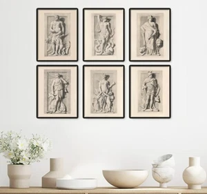 Greek Roman Figures Statue Vintage Style Wall Art Decor Set of 6 Prints 8.5x11 - Picture 1 of 7