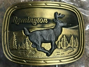 NEW Remington belt buckle from 1979 - Running Whitetail Buck Deer Brass & Pewter - Picture 1 of 2