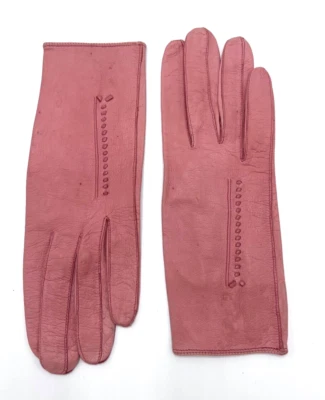 VTG Mid Century 1950s Ladies Pink Kid Leather with Buckle Gloves Size 5.75 - Image 1 of 4