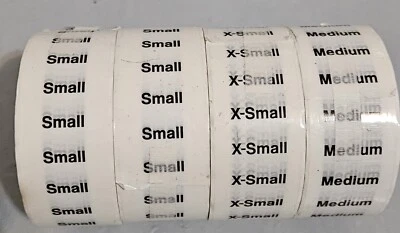 Lote de 4 etiquetas de tiras tamaño ropa - 1,25" - 250 tiras por rollo pequeñas, medianas Foto 1 de 2