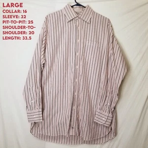John W. Nordstrom LARGE 16x32 White Brown Stripe Long Sleeve Button Shirt - Picture 1 of 10