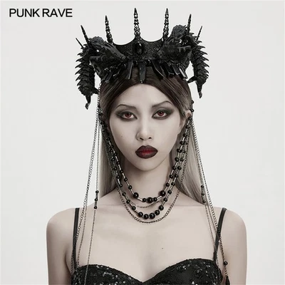 Punk Rave Mujeres Negro Steampunk Sombrero Fiesta Gótico Enrollado Dragón Cadena Corona Foto 1 de 4