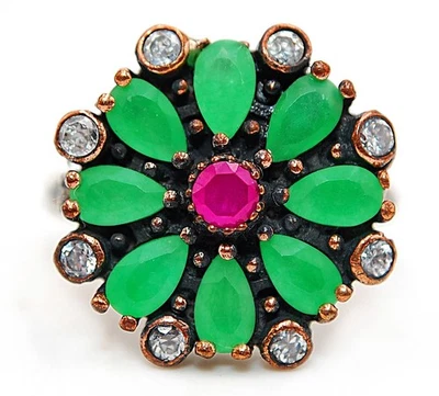 Anillo de plata de ley 925 rubí tratado estilo Imperio Otomano 2 quilates talla 6 TT8-1 Foto 1 de 3