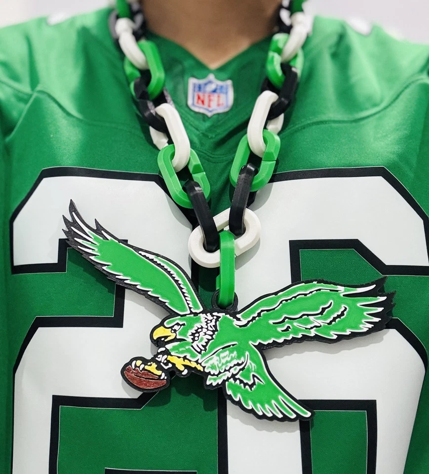 🔥Collar de cadena de abanico impreso en 3D retro Philadelphia Eagles - Verde Kelly Foto 1 de 2