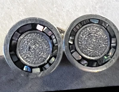 复古纯银和鲍鱼壳袖扣墨西哥 925 — 第 1/4 张图片