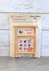 Vintage Country Traditional Cross Stitch Wash Day Wäsche Made In USA - Bild 1 von 2