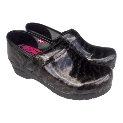 Tamancos femininos Sanita The Original dinamarquês glitter estampa animal couro envernizado 5.5 - Imagem 1 de 4