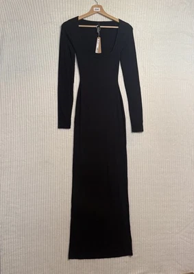 NWT SKIMS Soft Lounge Long Sleeve Dress in Onyx Black Size XS NWT $90 - Image 1 of 4