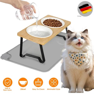 Katzennapf Doppelnapf Napfstation Napfset Napfbar Näpfe erhöhter Fressnapf Katze - Bild 1 von 4