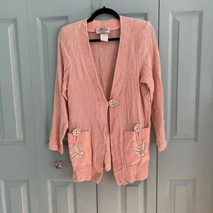 Cárdigan On The Rocks Rosa Tejido Un Botón Mediano Flor Lindo Primavera - Imagen 1 de 9