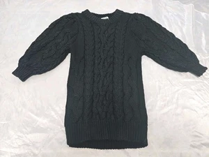 Womens 100% Cotton Shinny Black Cable-Knit Sweater With Balloon Sleeve Size XS - Picture 1 of 10