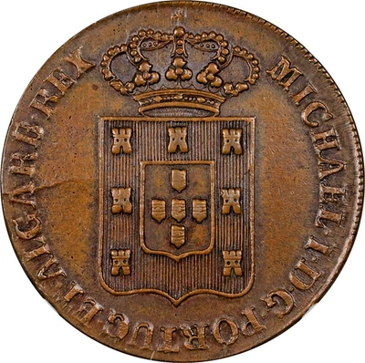 1832 PORTUGAL MIGUEL I BRONZE 40 REIS LISBON MINT KM-391, GOMES-04.14 NGC AU-50 - Image 1 of 4
