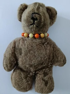 Teddy bear vintage small lovely bear with necklace brown fur - Picture 1 of 12