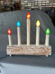 Vintage Christmas 5 Lights Log Electric Candelabra Retro MCM Home Decor Kitschy - Picture 1 of 11